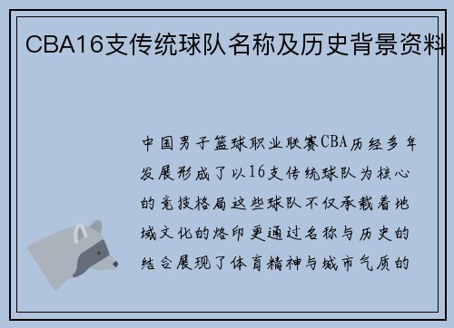 CBA16支传统球队名称及历史背景资料