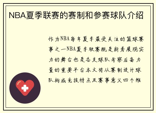 NBA夏季联赛的赛制和参赛球队介绍